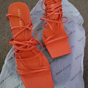 AZALEA WANG LAURA ORANGE STRAPPY HEEL SANDAL